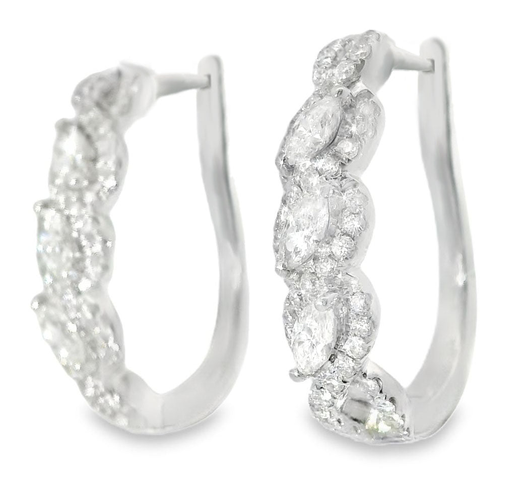 Fabulous 14K White Gold Marquise Diamond Huggie Earrings - GGEMSonline