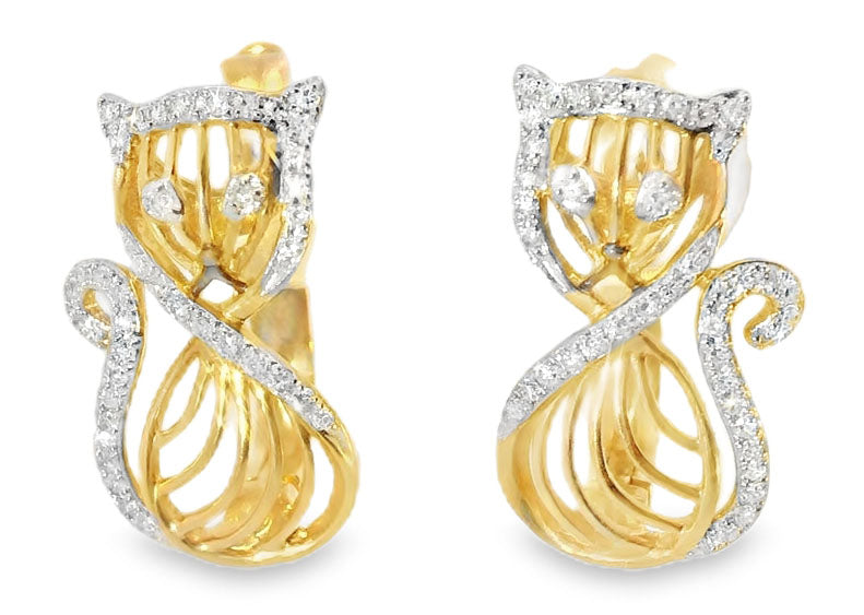 Unique 14K Pink Rose Gold Diamond Cats Huggie Earrings - GGEMSonline