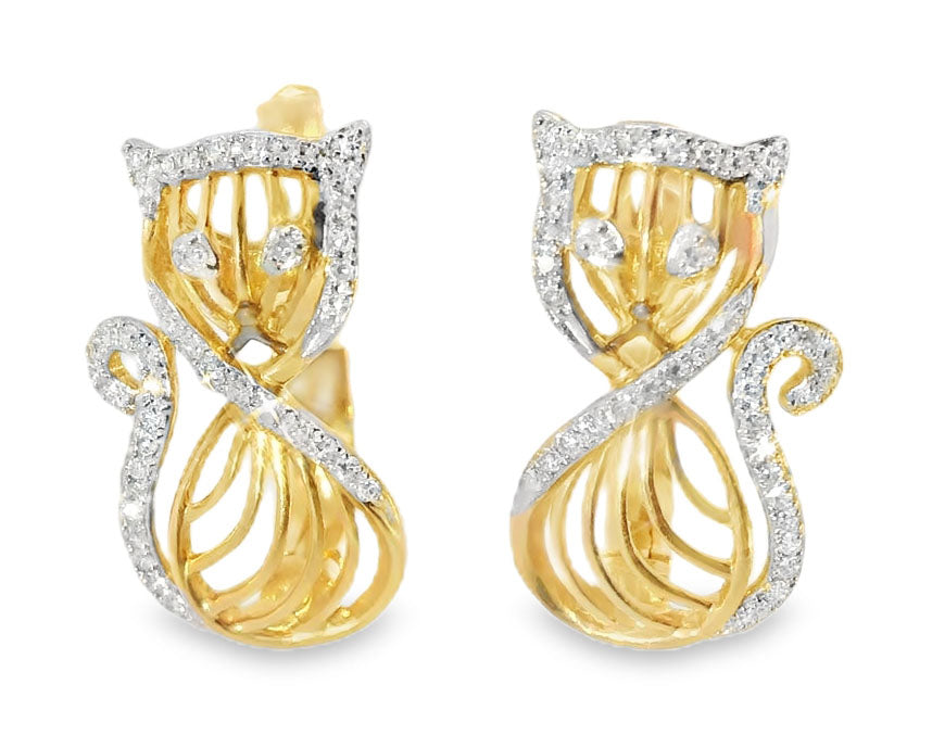 Unique 14K Pink Rose Gold Diamond Cats Huggie Earrings - GGEMSonline