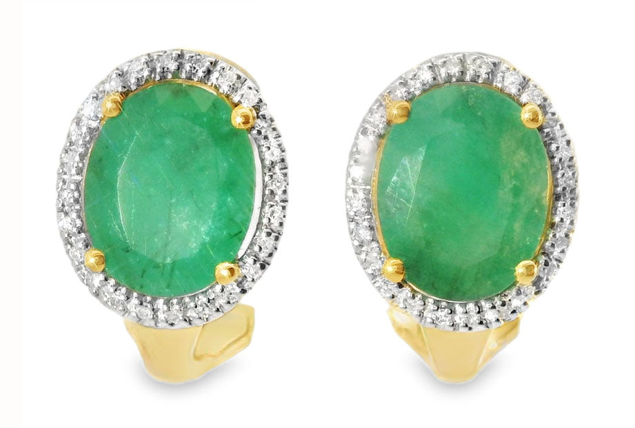 Magnificent 18K Yellow Gold Diamond Emerald Huggie Earrings - GGEMSonline