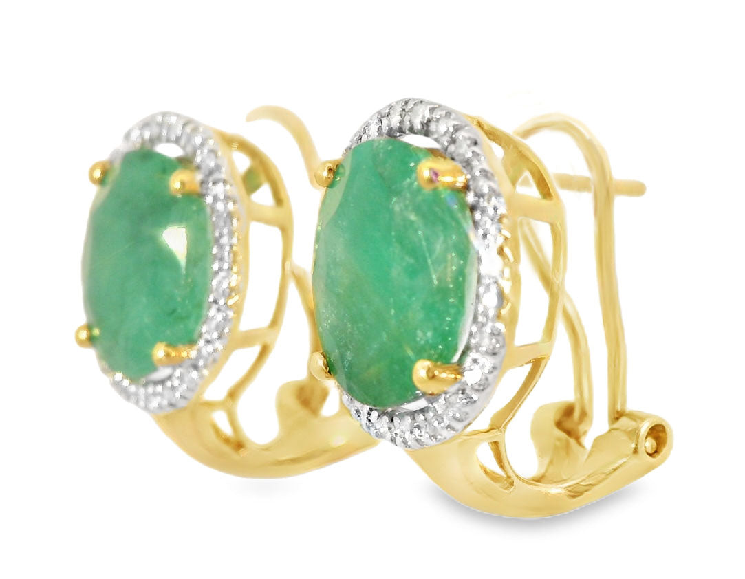 Magnificent 18K Yellow Gold Diamond Emerald Huggie Earrings - GGEMSonline