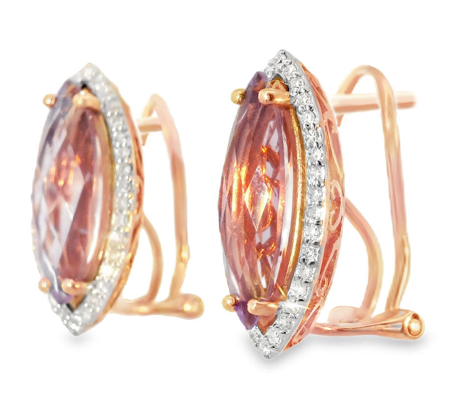 Unique 14K Pink Rose Gold Diamond Amethyst Designer Earrings - GGEMSonline