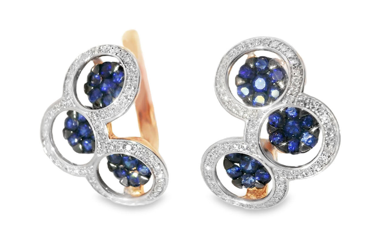 Fabulous 14K Pink Rose Gold Diamond Sapphire Circle Huggie Earrings - GGEMSonline