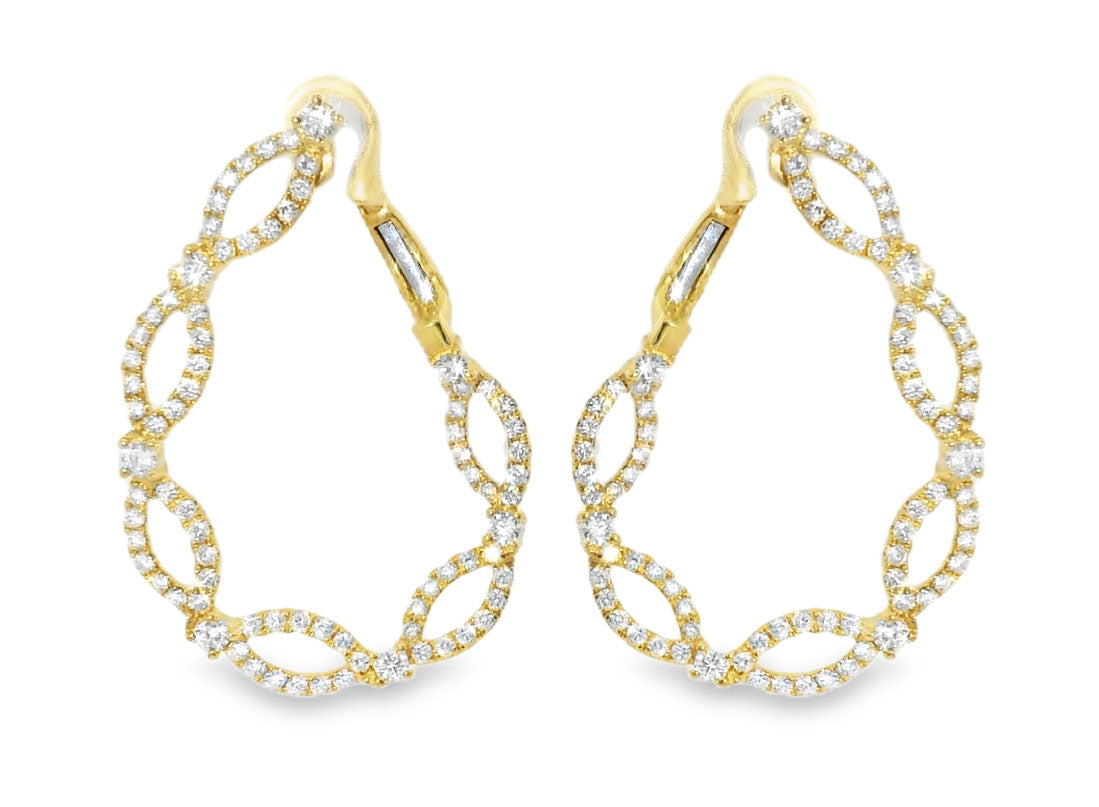 Fabulous 14K Yellow Gold Diamond Hoops Hoop French Clip Earrings - GGEMSonline