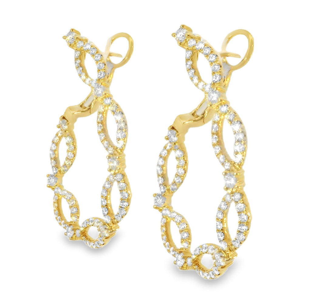 Fabulous 14K Yellow Gold Diamond Hoops Hoop French Clip Earrings - GGEMSonline