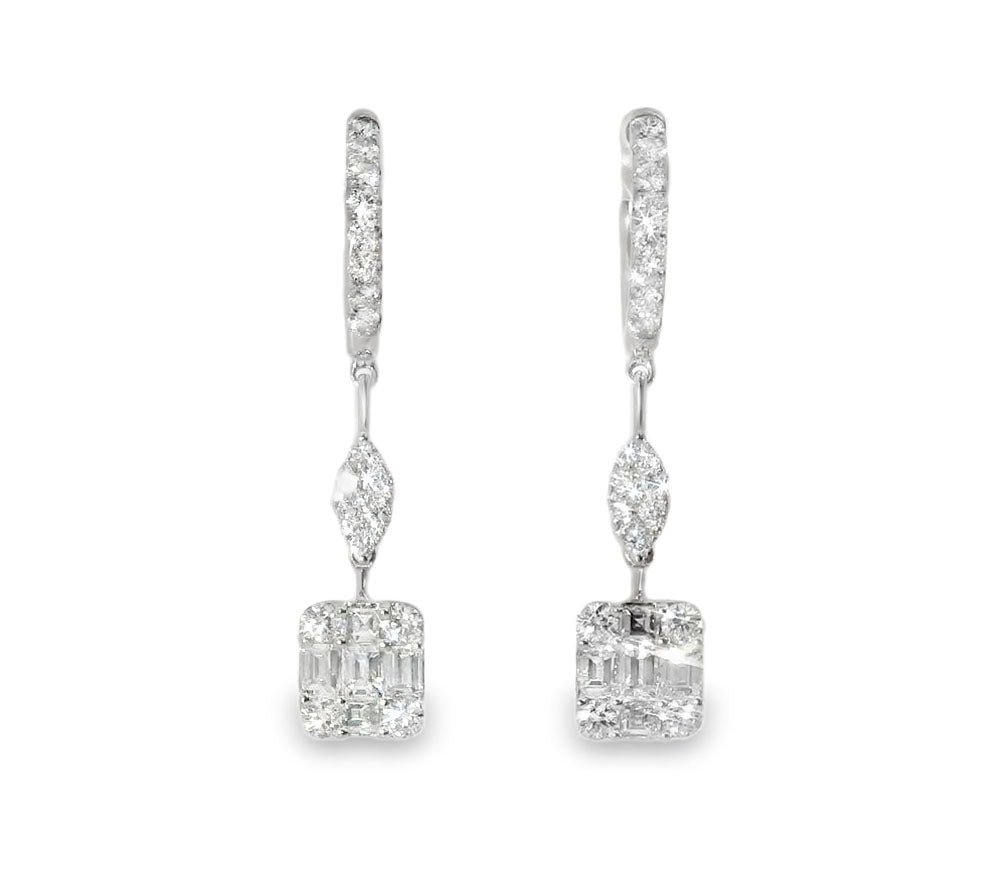 Stunning 18K White Gold Circle 2.5 Carat Diamond Hanging Earrings - GGEMSonline