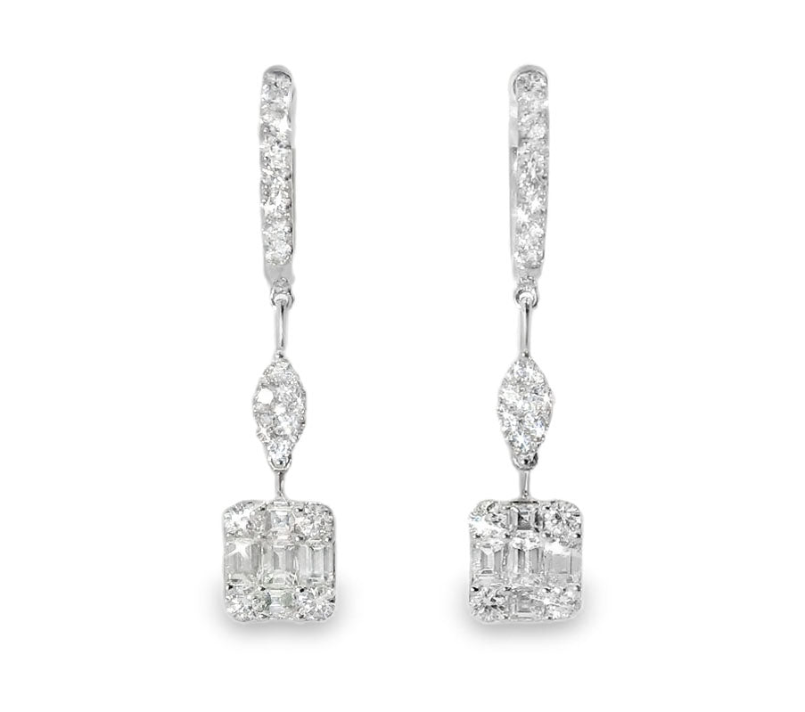 Stunning 18K White Gold Circle 2.5 Carat Diamond Hanging Earrings - GGEMSonline