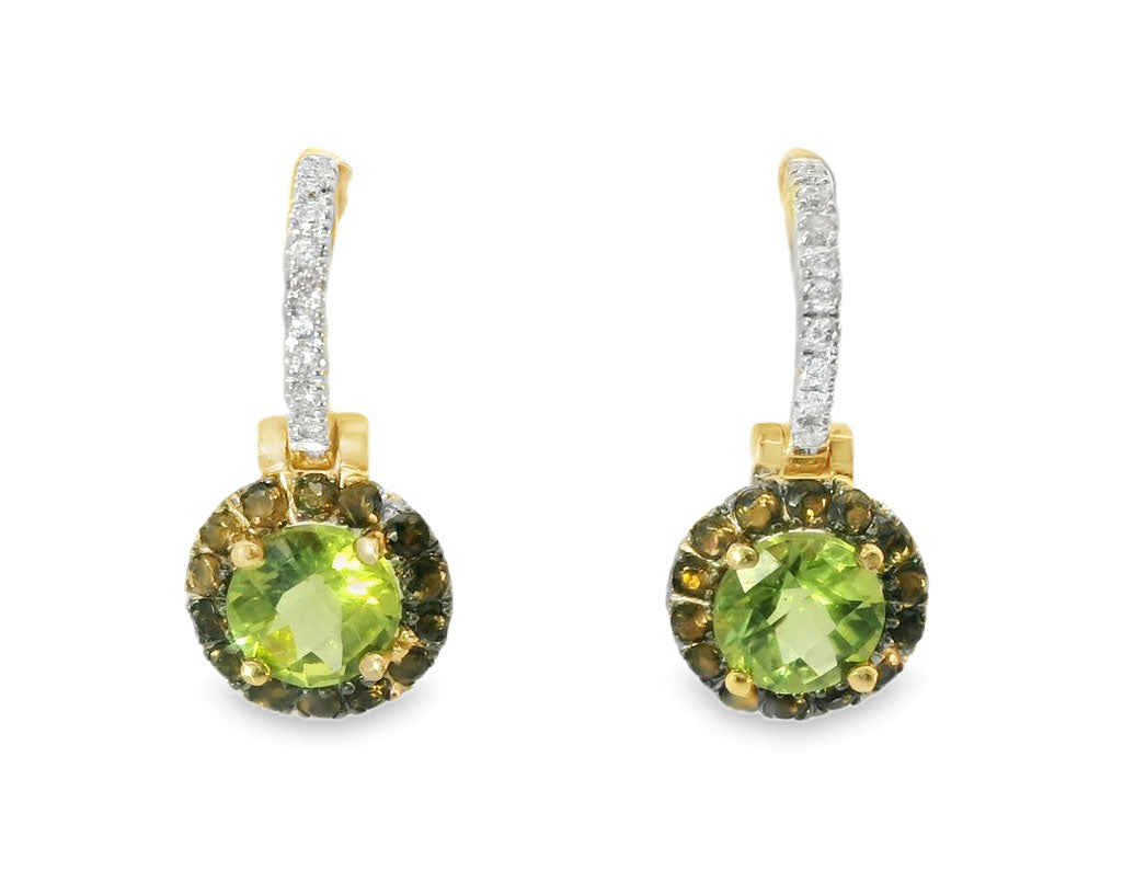Gorgeous 14K White Yellow Two-Tone Gold Diamond Peridot Earrings - GGEMSonline