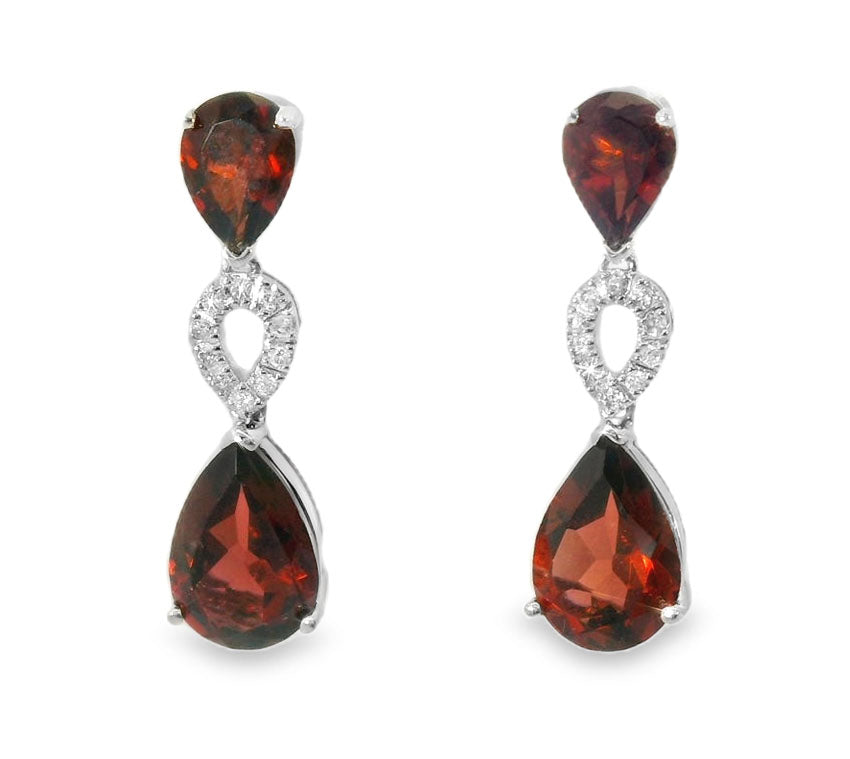 Stunning 14K White Gold Garnet Diamond Drop Earrings - GGEMSonline