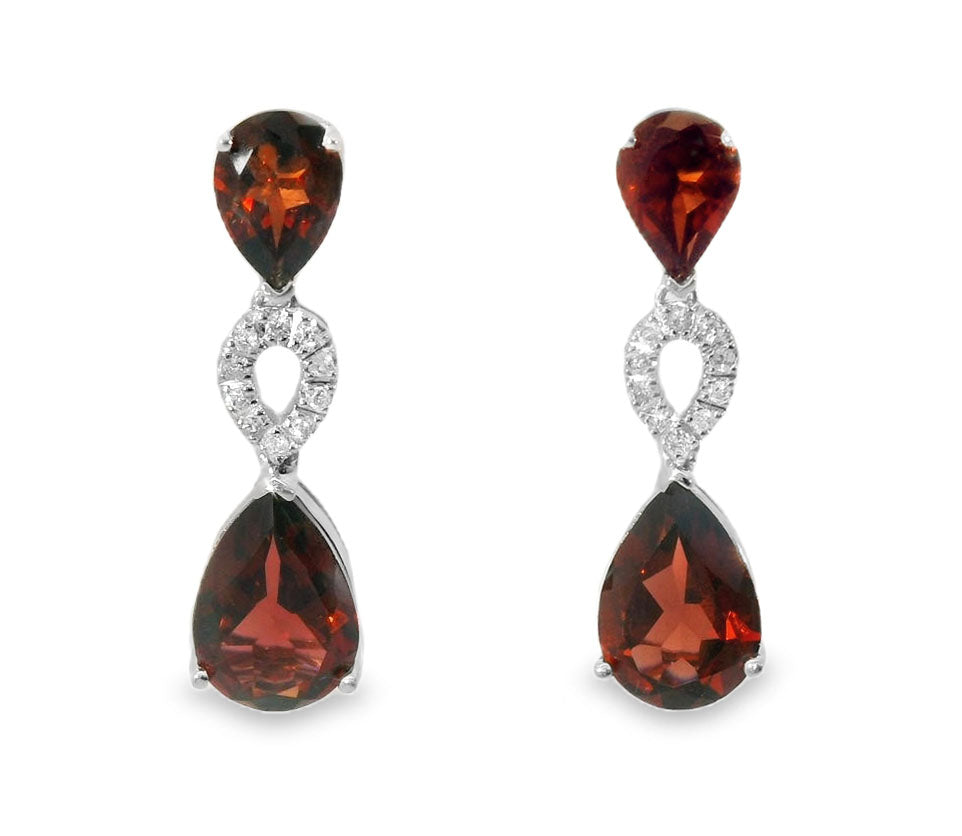 Stunning 14K White Gold Garnet Diamond Drop Earrings - GGEMSonline