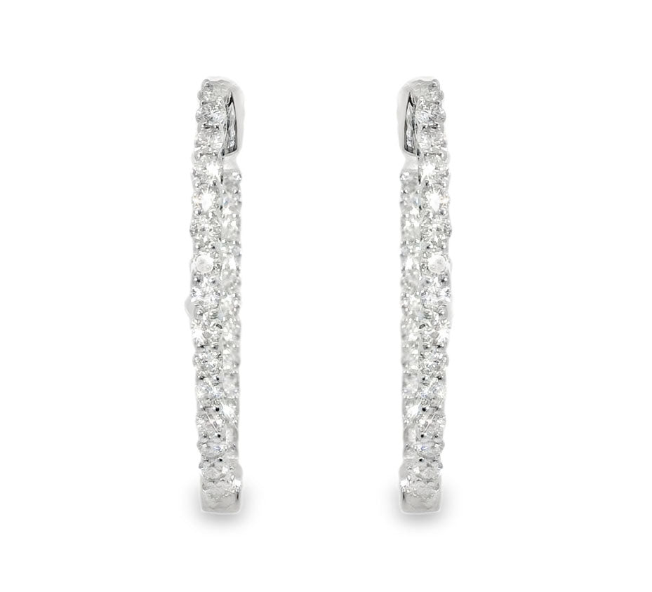 Gorgeous Estate 14K White Gold Diamond Inside-Outside Hoop Earrings Hoops - GGEMSonline