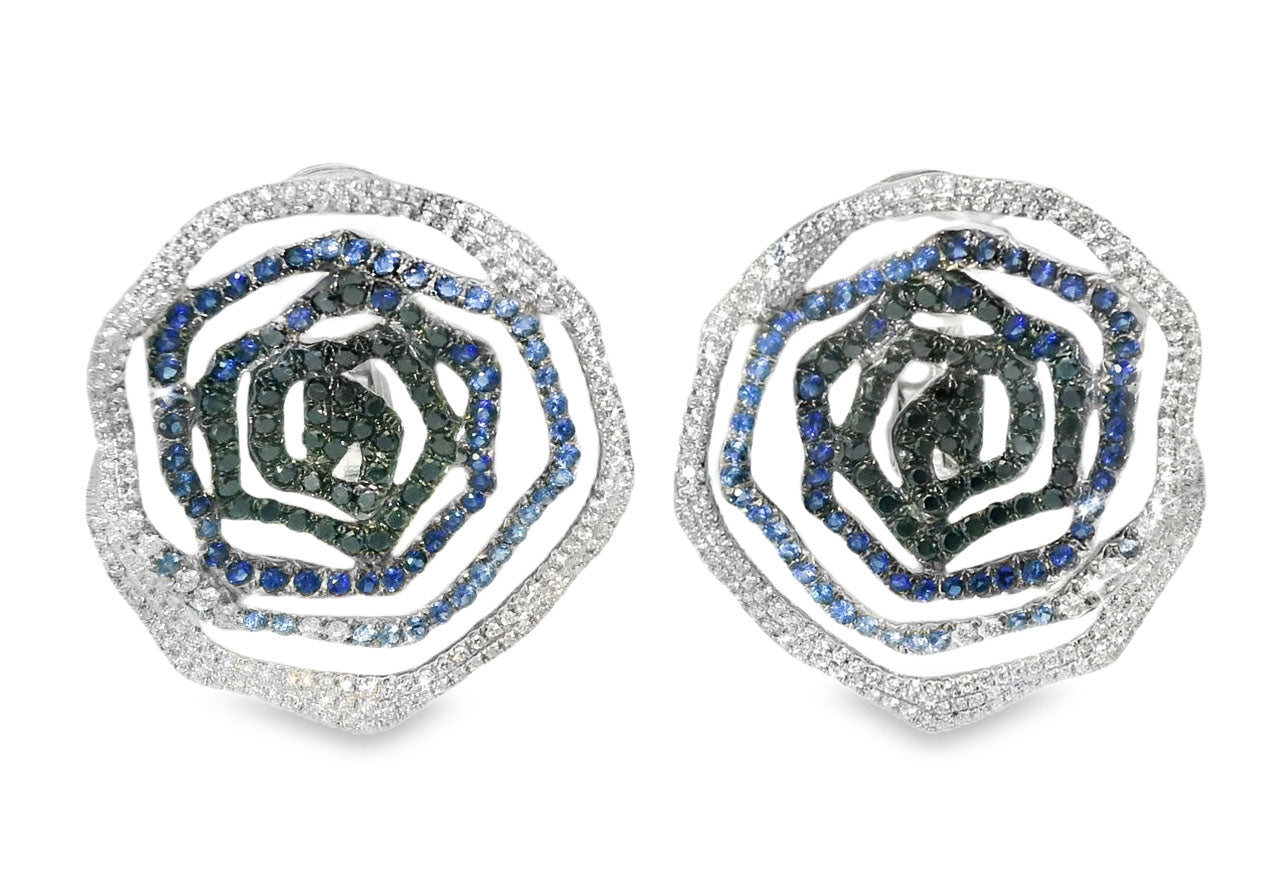 Gorgeous 18K White Gold Diamond Floral Huge Designer Earrings - GGEMSonline