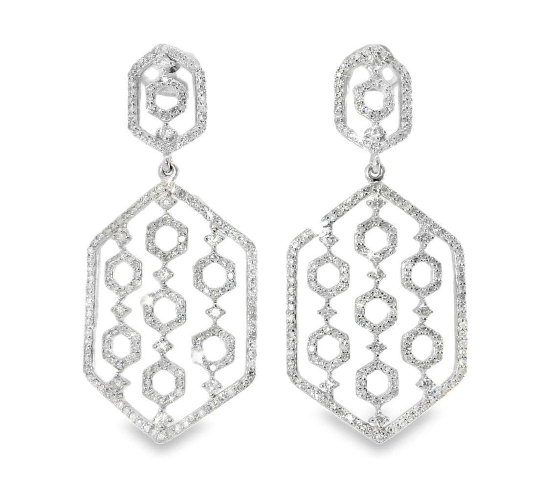 Magnificent 14K White Gold Diamond Designer Drop Earrings - GGEMSonline