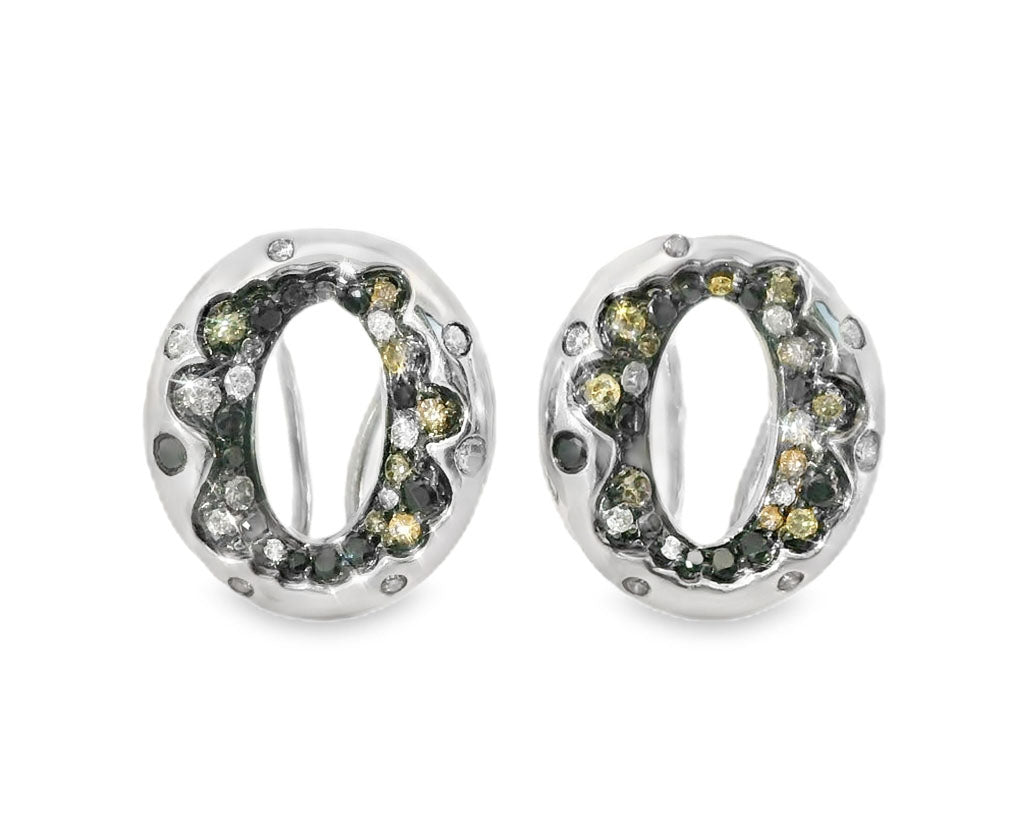 Unique 14K White Gold Champagne  Diamond "O" Earrings - GGEMSonline