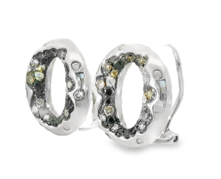 Unique 14K White Gold Champagne  Diamond "O" Earrings - GGEMSonline