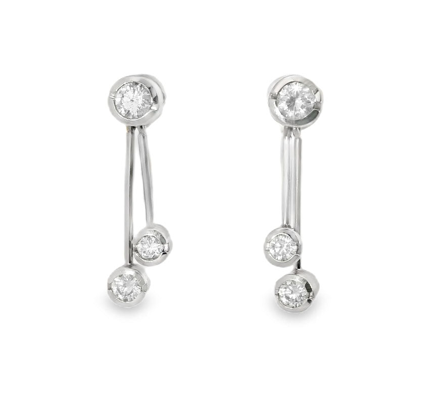 Gorgeous Estate 14K White Gold Bezel Set Diamond Earrings - GGEMSonline