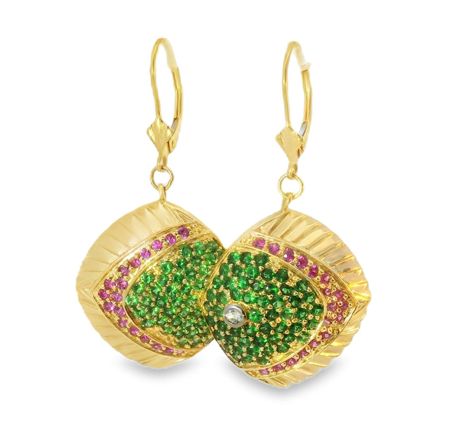 Stunning Estate 14K Yellow Gold Diamond Sapphire Fishes Earrings - GGEMSonline