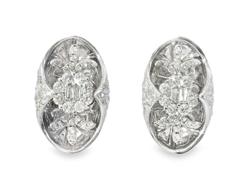 Beautiful 18K White Gold Diamond Floral Designer Earrings - GGEMSonline