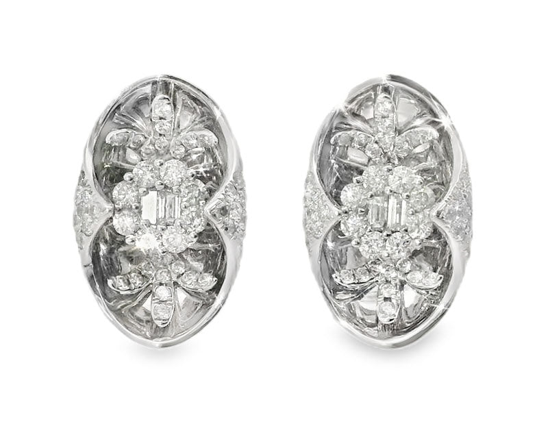 Beautiful 18K White Gold Diamond Floral Designer Earrings - GGEMSonline