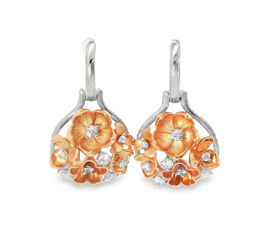 Fantastic 14K White Gold Diamond Rose Flower Drop Earrings - GGEMSonline