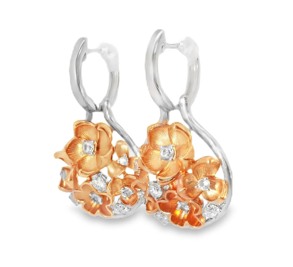 Fantastic 14K White Gold Diamond Rose Flower Drop Earrings - GGEMSonline