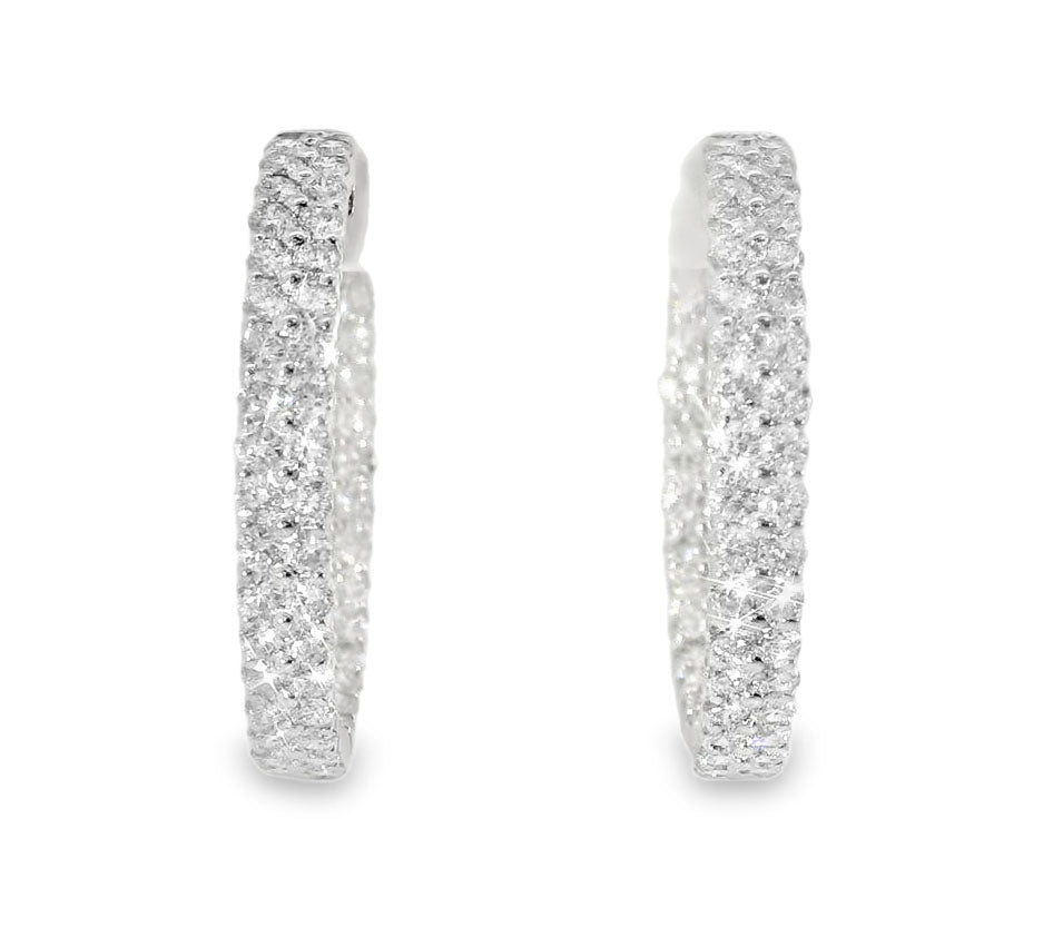 Gorgeous 14K White Gold Diamond Inside-Outside Hoop Earrings Hoops - GGEMSonline