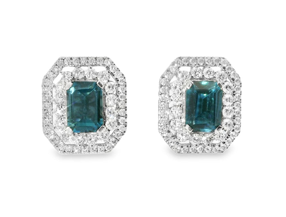 Stunning 14K White Gold London Blue Topaz Diamond Filigree Earrings - GGEMSonline