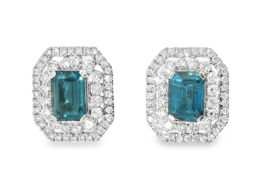 Stunning 14K White Gold London Blue Topaz Diamond Filigree Earrings - GGEMSonline