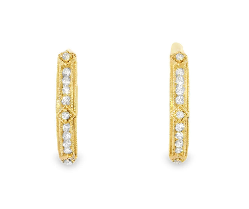 Rare 14K Pink Rose Gold Diamond Hoops Hoops French Cut Earrings - GGEMSonline