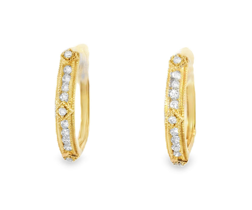 Rare 14K Pink Rose Gold Diamond Hoops Hoops French Cut Earrings - GGEMSonline