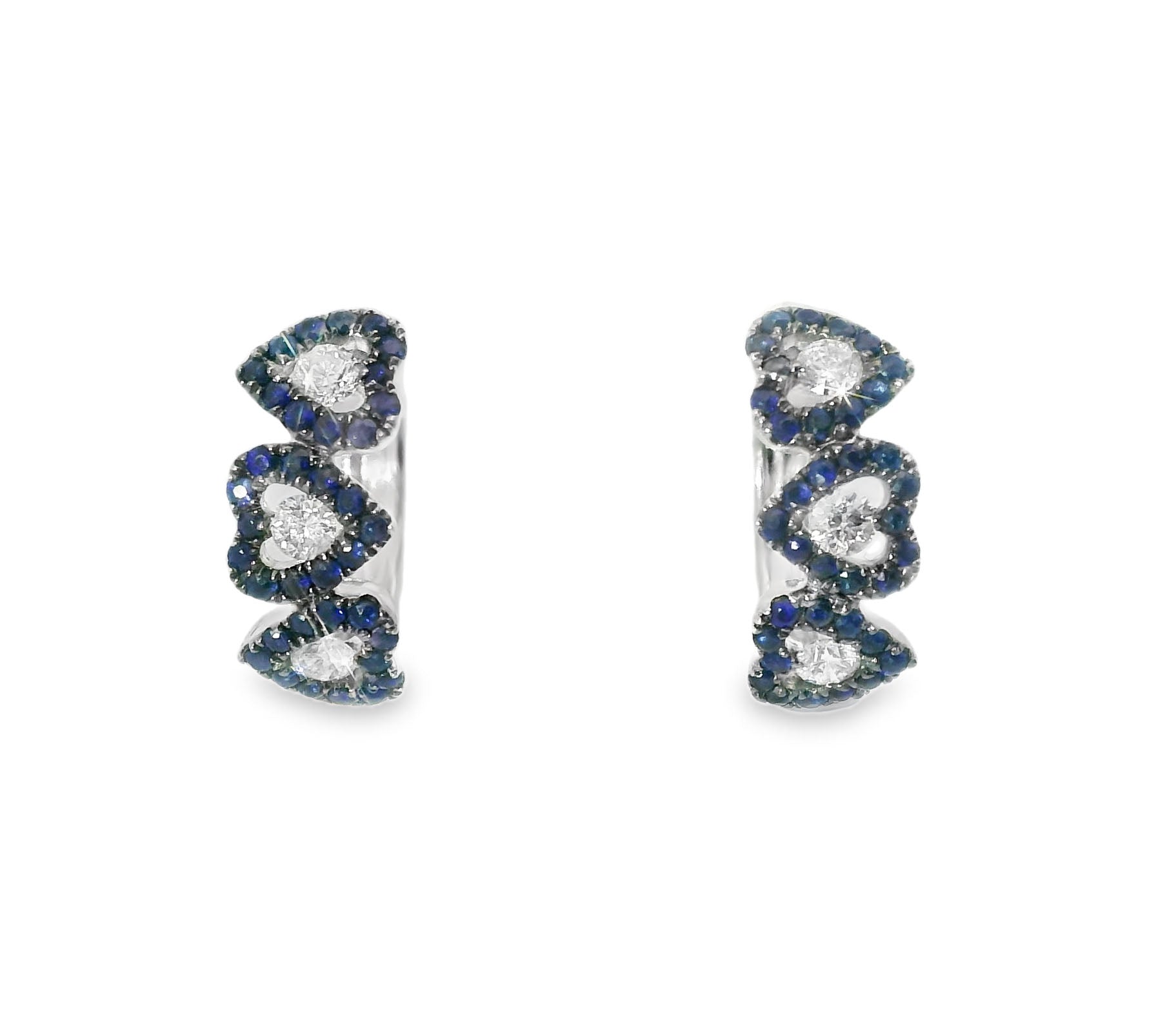 Fabulous 18K White Gold Sapphire Diamond Heart  Huggie Earrings - GGEMSonline