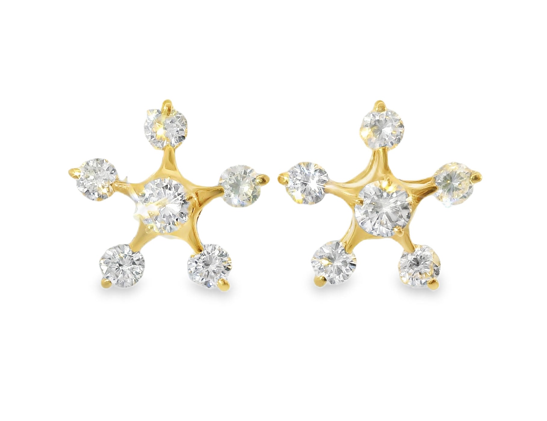 Stunning 18K Gold Diamond Star Stud Earrings 2.41 CT - GGEMSonline