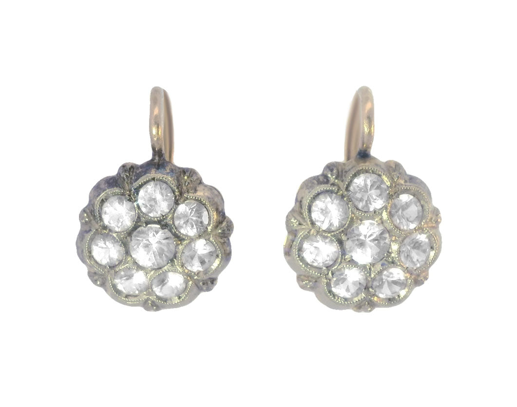 Stunning 14K Yellow Gold Fianit Russian Floral Diamond Earrings