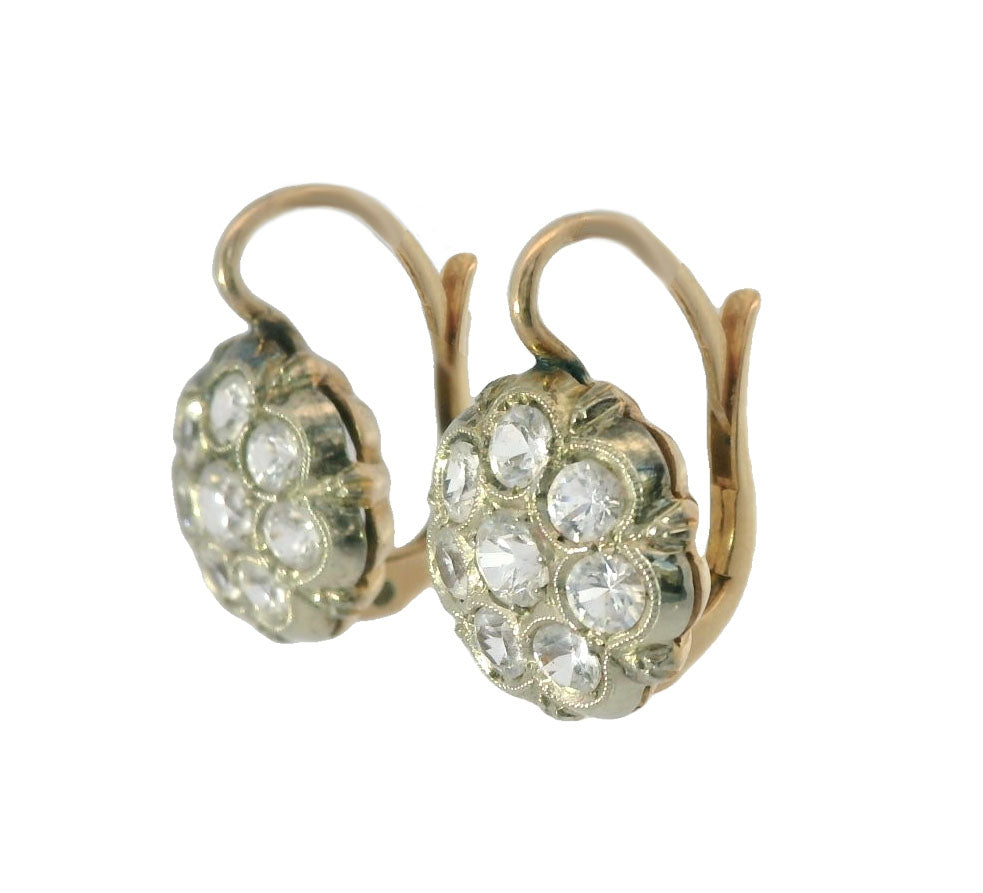 Stunning 14K Yellow Gold Fianit Russian Floral Diamond Earrings
