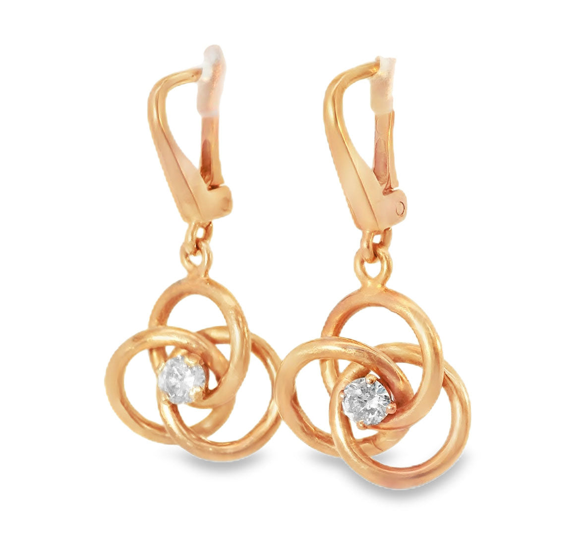 Fabulous 14K Rose Pink Gold Diamond Drop Dangling Earrings