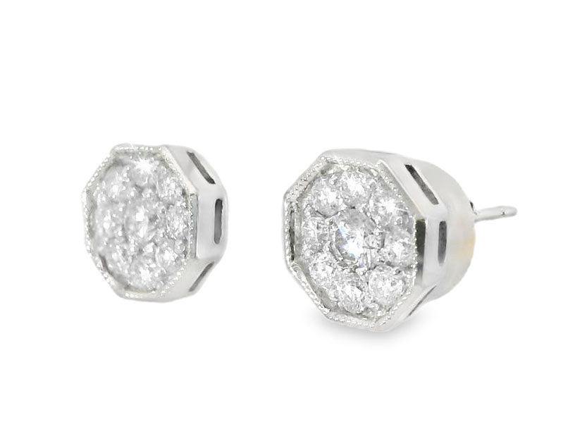Stunning Estate 14K White Gold 1 Carat Diamond Stud Earrings