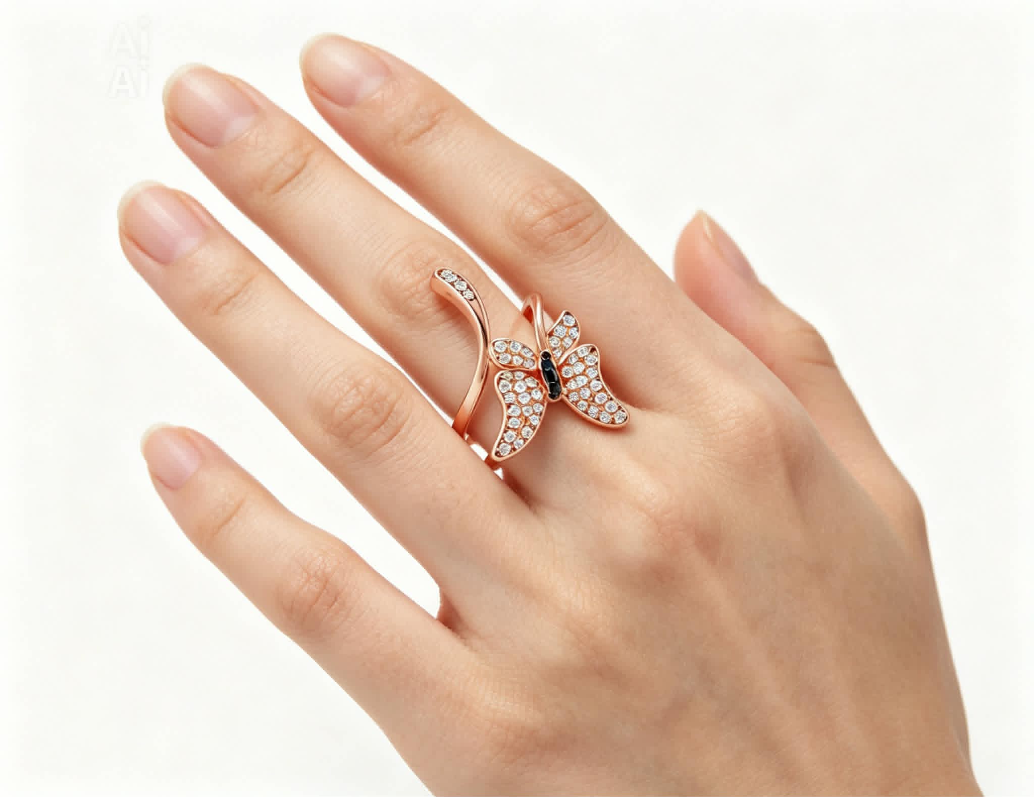 14K Rose Gold Diamond Butterfly Wraparound Ring Estate by EFFY