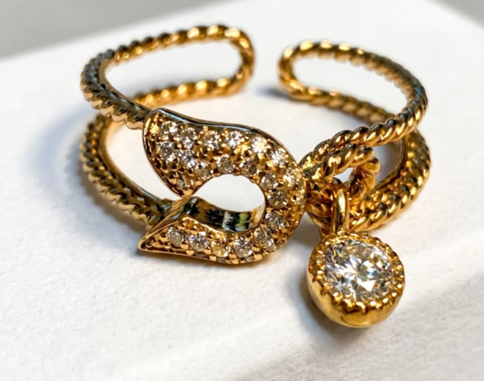 18K Yellow Gold Diamond Safety Pin Band Ring Estate