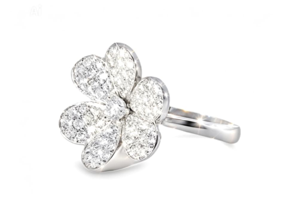 14K White Gold Pave Diamond Flower Ring