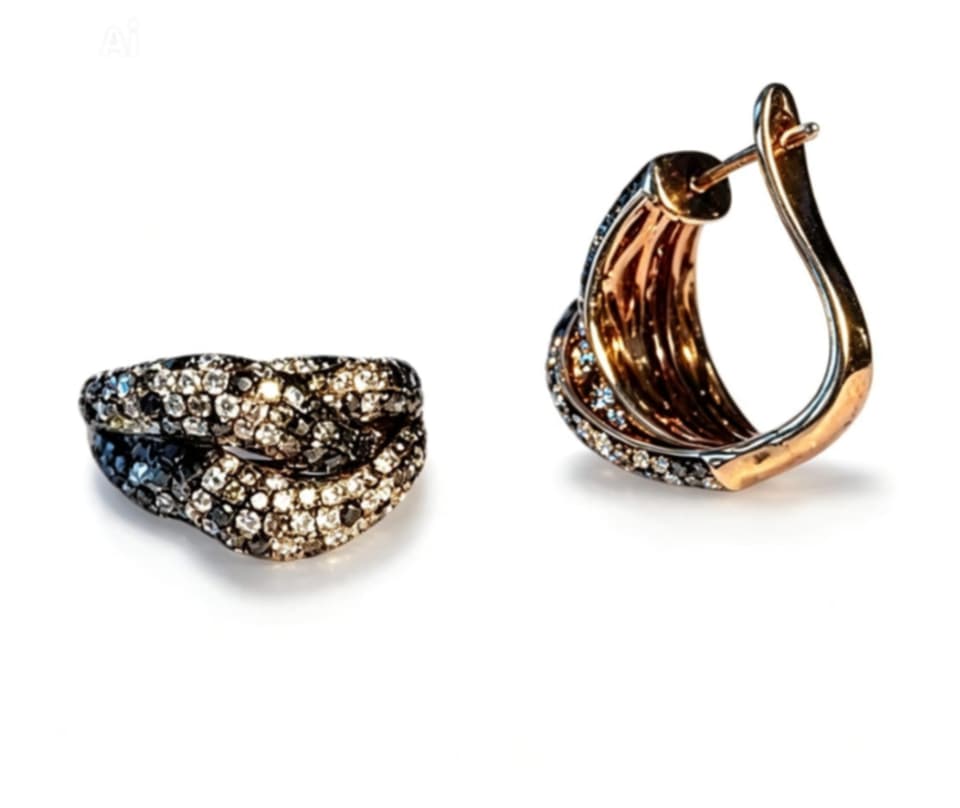 14K Pink Rose Gold Multi Color Diamond Knot Earrings Estate