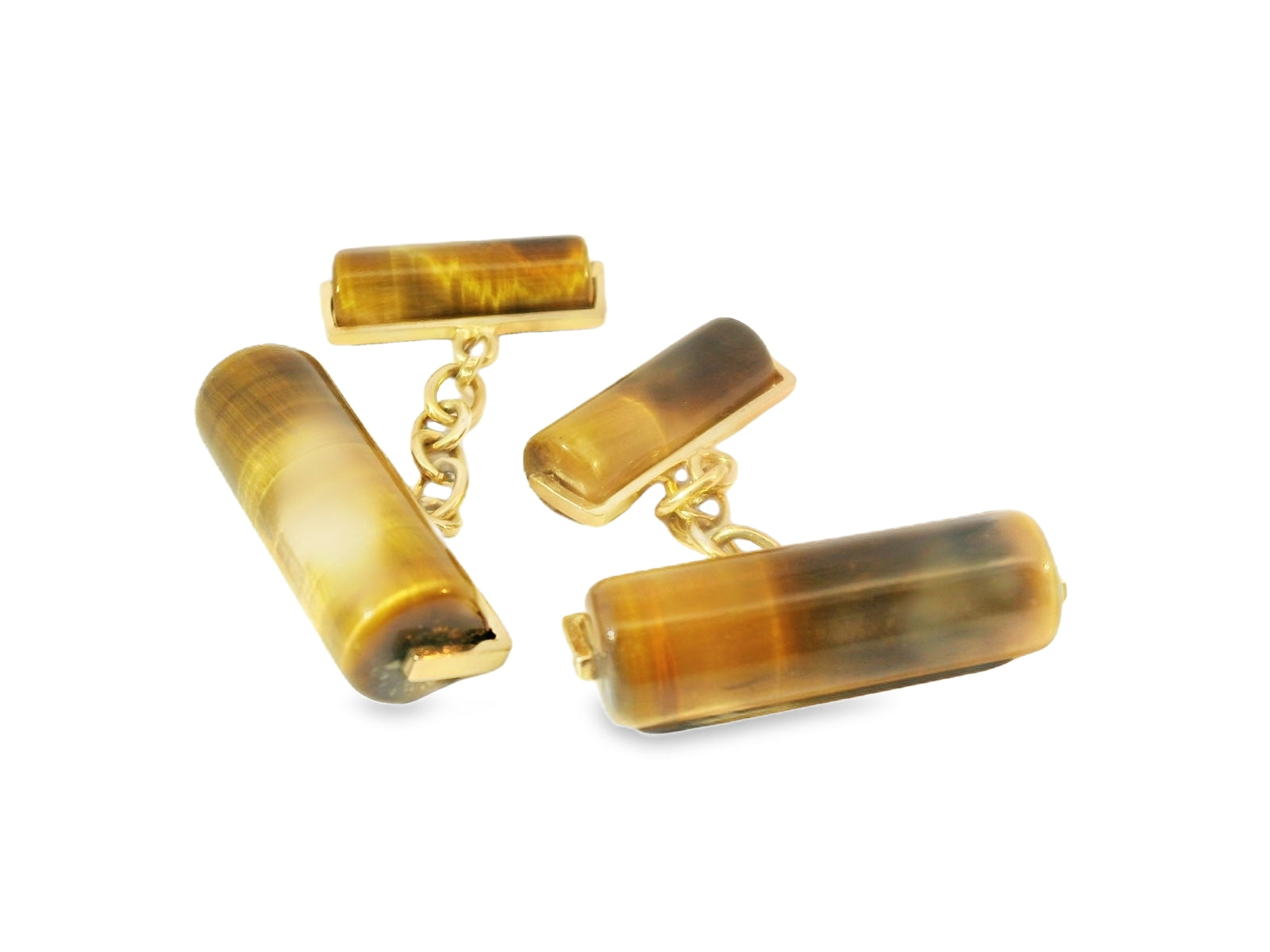 Handsome Estate 14K Yellow Gold Tiger Eye Designer Cufflinks