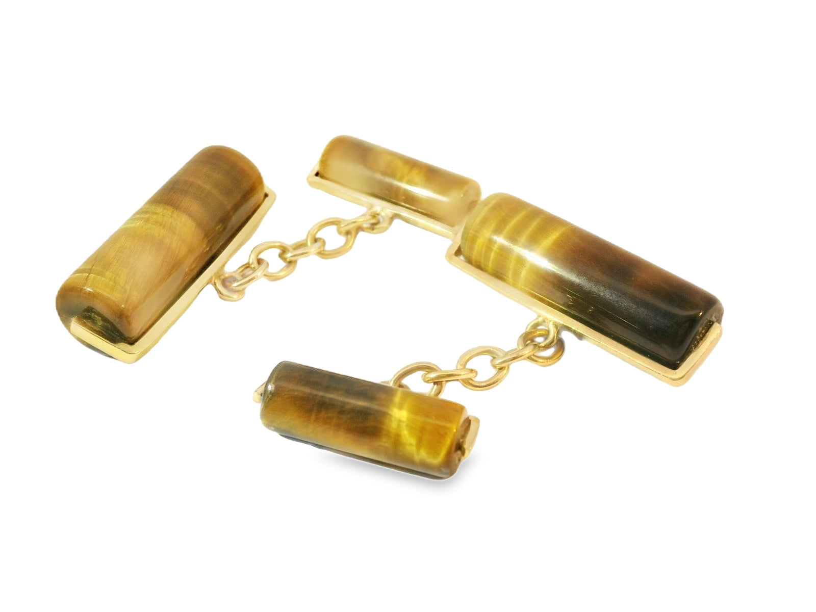 Handsome Estate 14K Yellow Gold Tiger Eye Designer Cufflinks