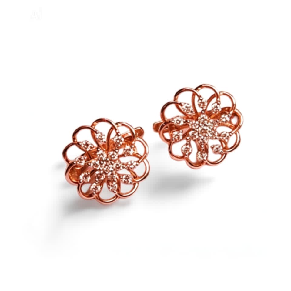 14K Rose Gold Diamond Floral Leverback Earrings