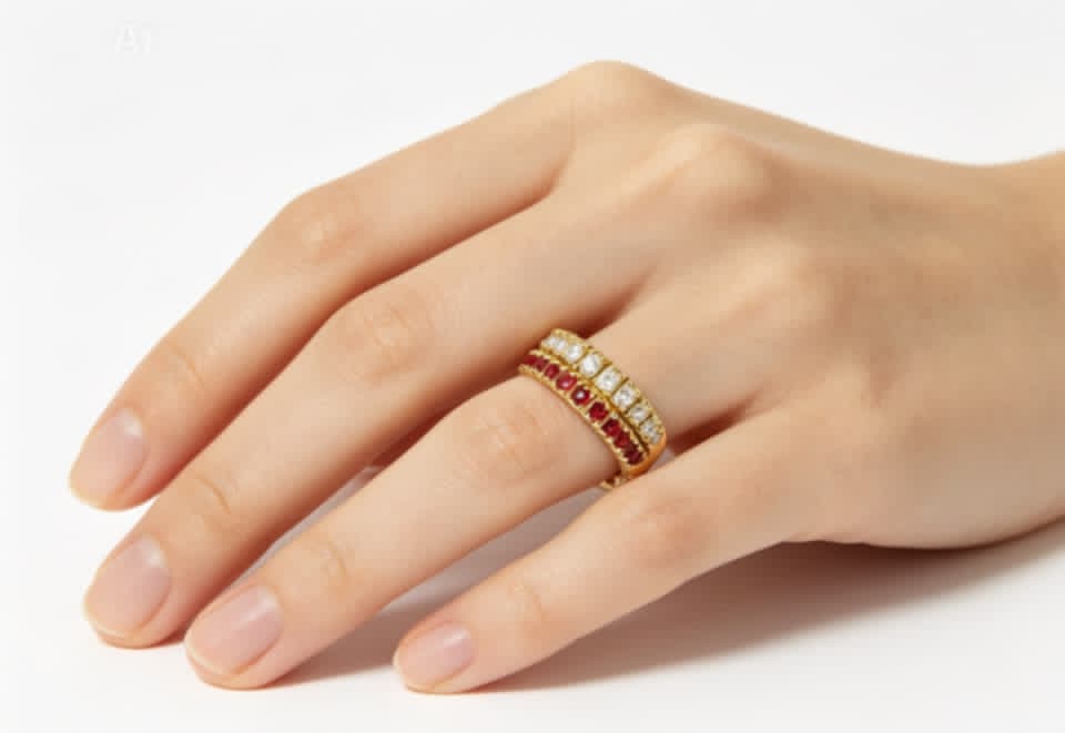 14K White Gold Diamond and Ruby Mesh Wrap Ring