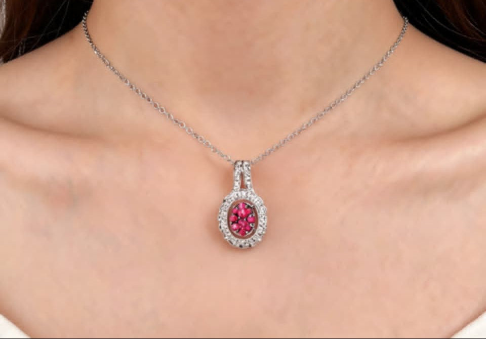 14K White Gold Ruby Diamond Filigree Pendant Estate Designer Jewelry