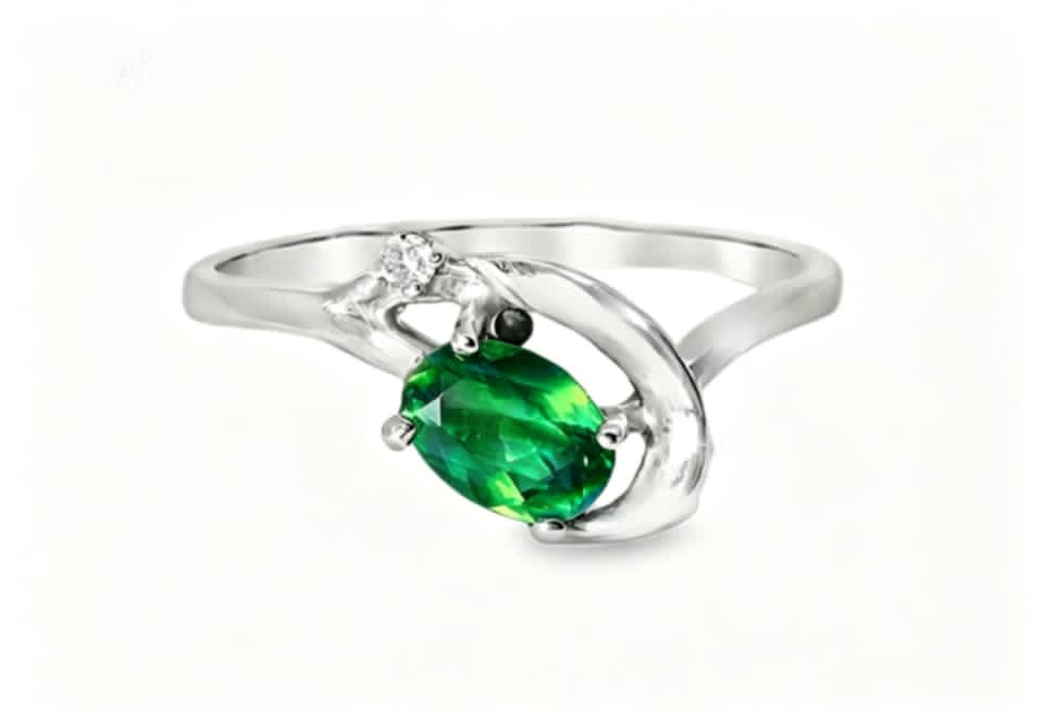14K White Gold Alexandrite and Diamond Ring