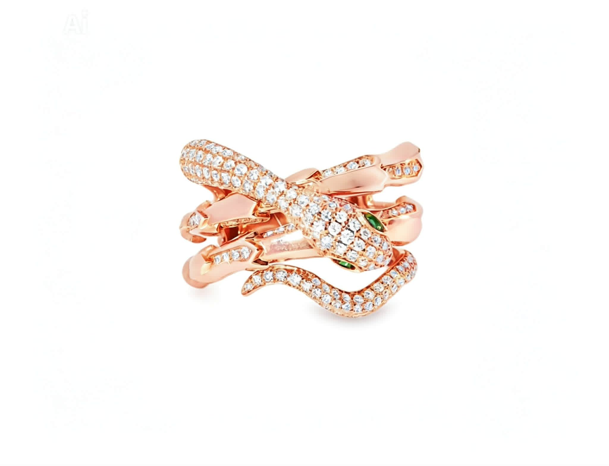 14K Rose Gold Snake Wraparound Emerald Diamond Ring Estate by EFFY