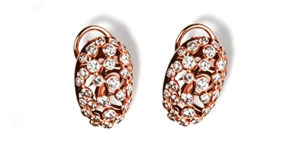 18K Pink Rose Gold Bezel Set Diamond French Clip Earrings Estate