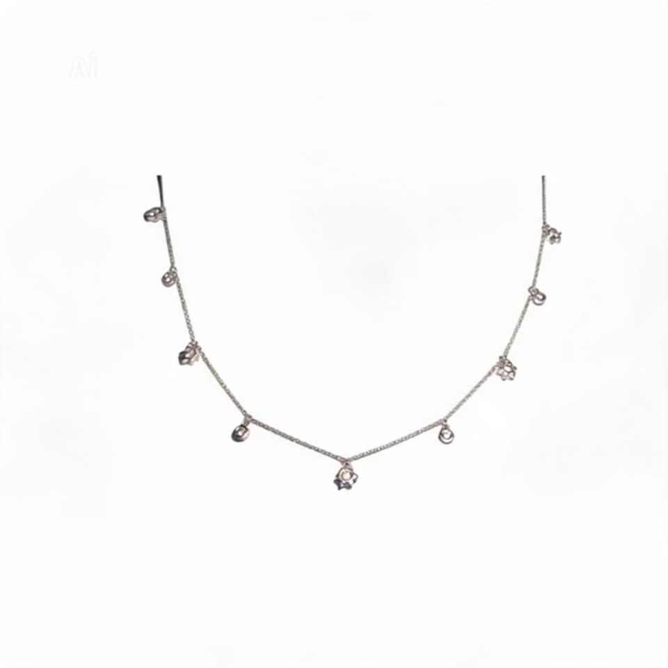 14K White Gold Diamond Star of David Station Necklace Estate