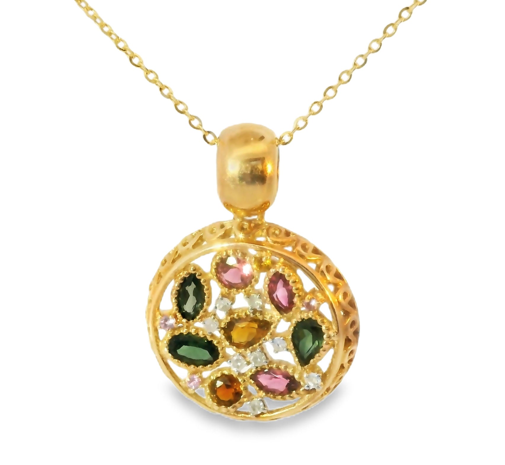 Rare Estate 18K Pink Rose Gold Tourmaline Diamond Citrine Designer Pendant Slide - GGEMSonline